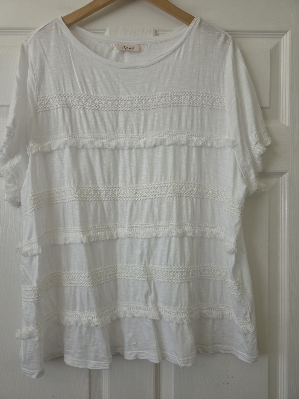 Style & Co. White Crochet Trim Short Sleeve Top Women's 2X